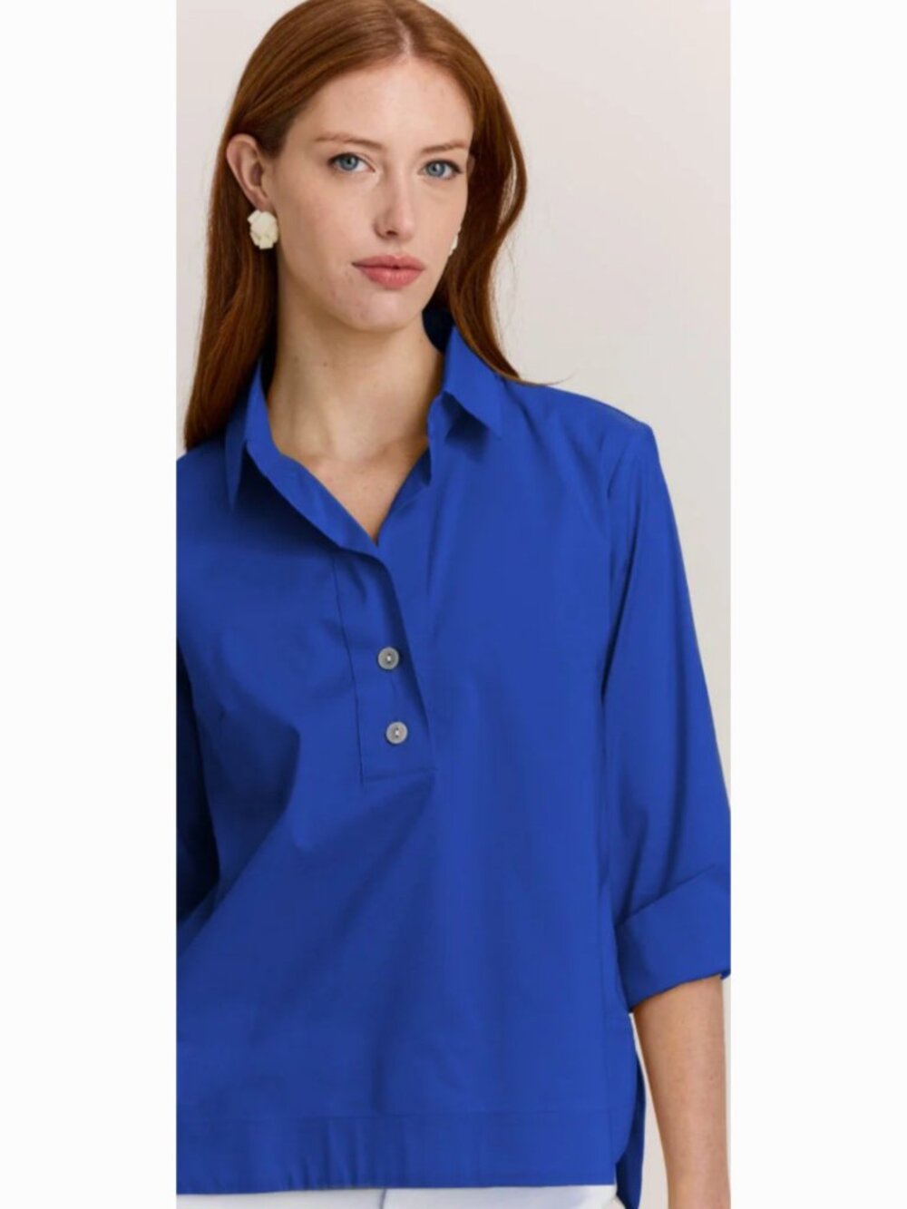 Hinson Wu Aileen 3/4 Sleeve Button Back Top Lapis Blue size Medium
